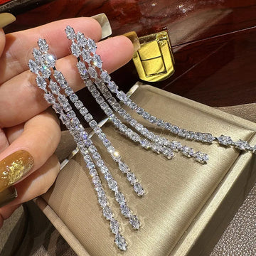 Luxury Long AAA Zircon Bridal Earrings CZ Cubic Zirconia Wedding Earring For Bride Women Accessories Birthday Gift Jewelry