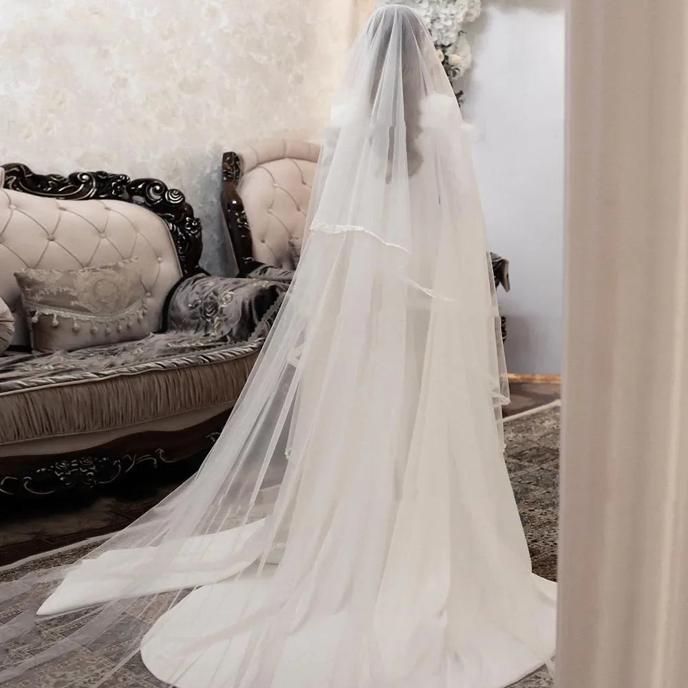 Flavinke Customized Ivory O-Neck Muslim Wedding Dresses Applique Lace Full Brush Train Floor Length Bride Dress robe de mariée