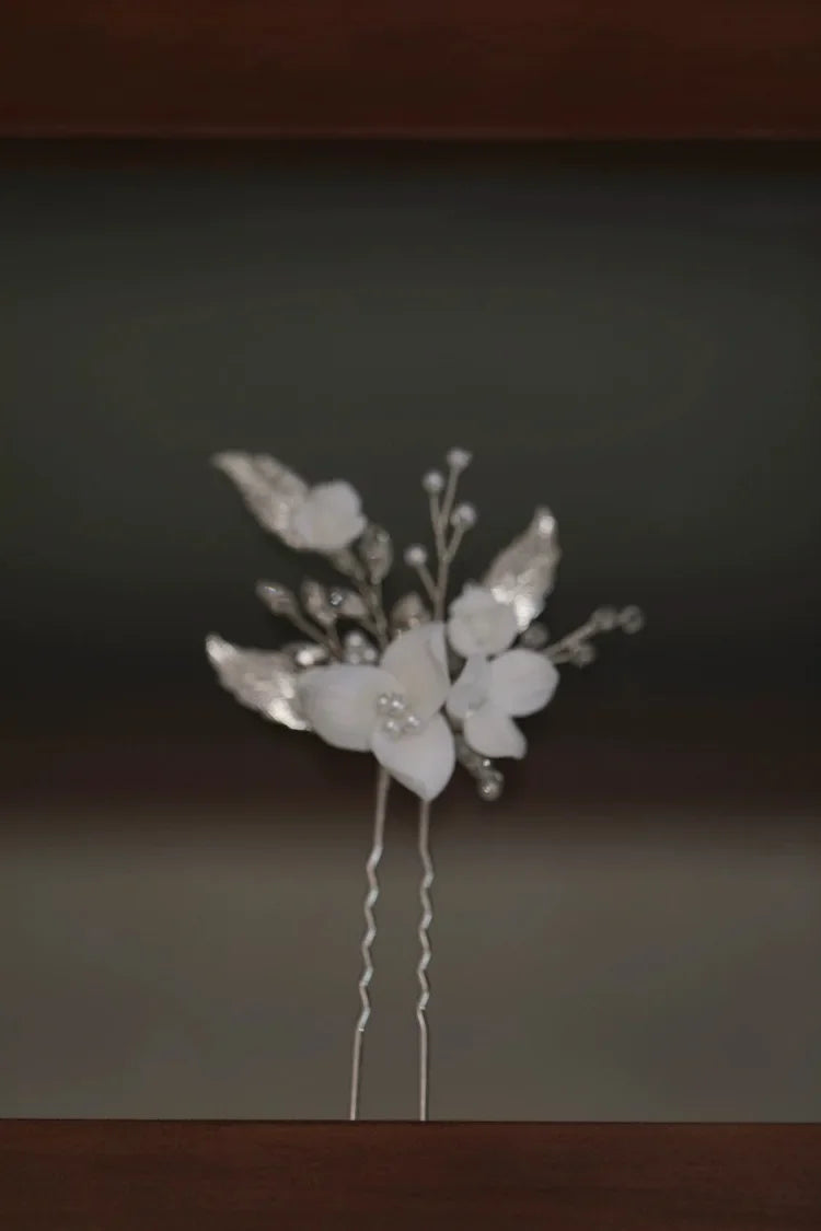 Vintage Gold Silver Color Hair Pin Clip Porcelain Flower Leaf Head Pieces For Brides Hairpins Wedding Accessories Bridal Jewelry