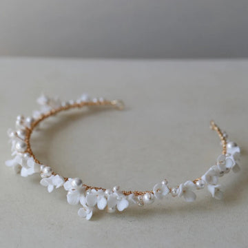 Porcelain Flower Headband Hairband Pearl Headpiece For Brides Women Headdress Headwear Wedding Hair Accessories Bridal Jewelry