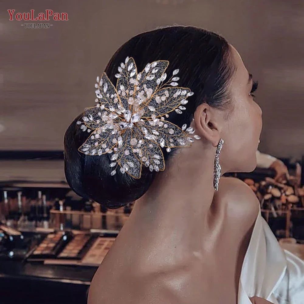 Wedding floral headpiece rhinestone bridal tiara duckbill clip side hairpin bride hair jewelry – Pollyanna Events