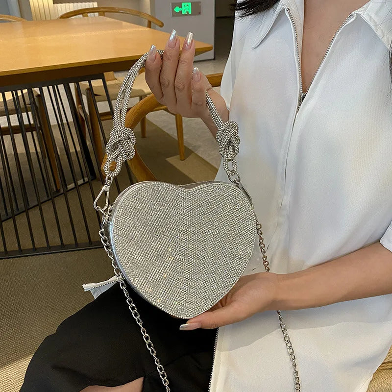 Sevgi Elmas Kutusu Çanta El Yapımı Akşam Yemeği Çantası Su Elmas Knot Peach Heart Cep Telefon Zinciri Under Emblody Crossbody Bag