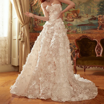 Customized Graceful Classic High Collar Appliquins Flowers Sleeveless A-Line Bride Wedding Dresses Bridal Gowns