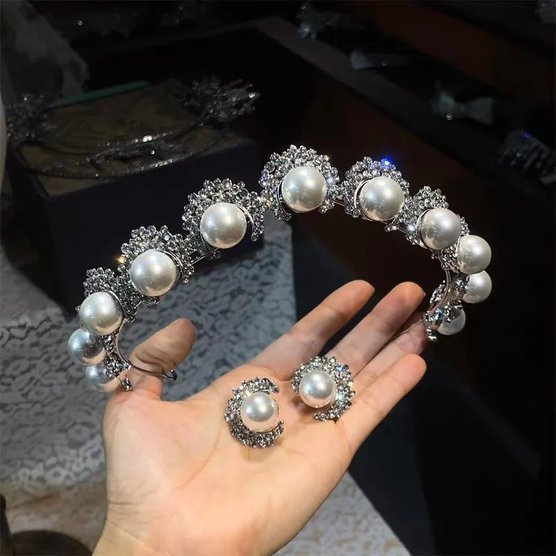 Bridal Hair Jewelry  Crystal Pearl Tiaras and Crowns Rhinestones Diadem For Bride Princess Queen Headband Wedding Accessories