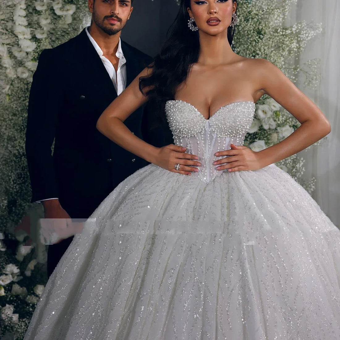 Customized Sweetheart Pearls Beading Ball Gown Wedding Dress Exquisite Off Shoulder Princess Bridal Gown vestidos de novia