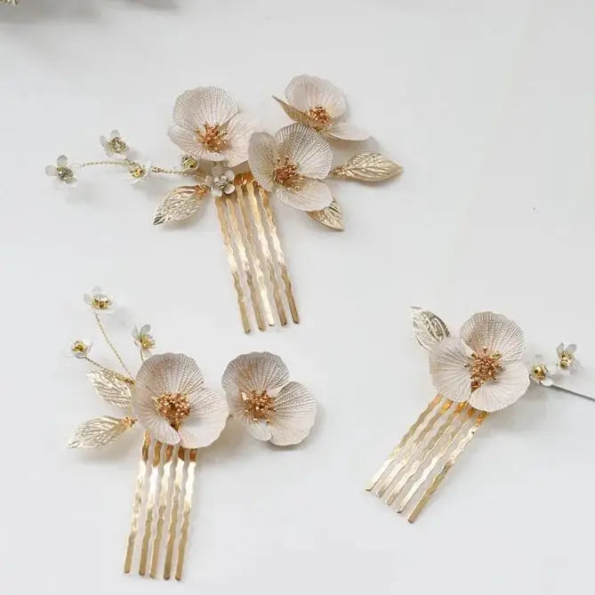 Bridal Jewelry Gold Color Hair Pin Clip Flower Leaf Head Piece For Bride Bridesmaids Women Crystal Hairpin Wedding Accessories