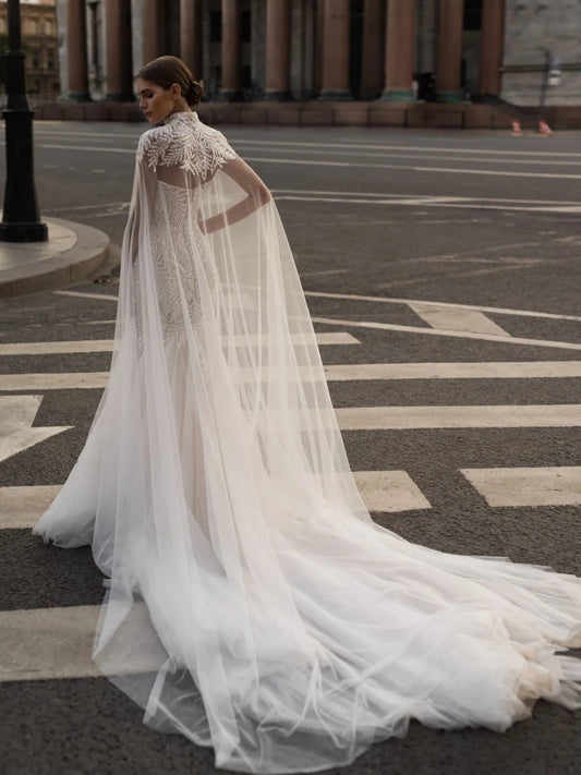 Robe de mariée de cou chérie romantique Perles scintillantes paillettes Robe Sirène gracieuse avec veste robe nuptiale robe de mariée