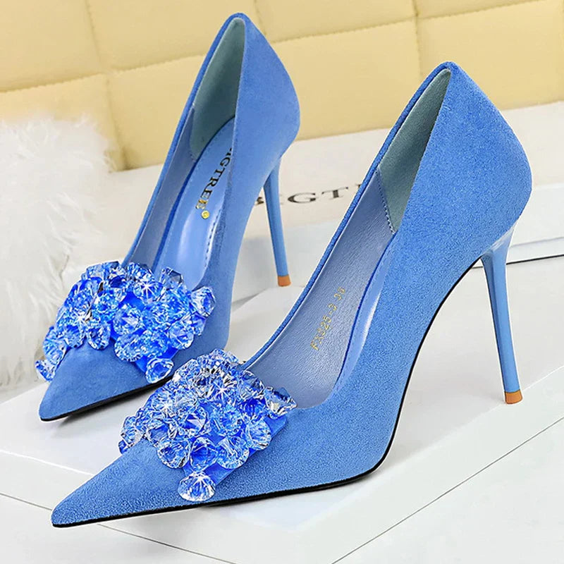 Rhinestone bowknot luxury gemstone banquet stilettos women pumps 9cm ladies high heels shoes – Pollyanna Events