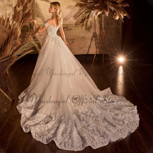 Romantico bohe abiti da sposa dalle perle di spalla diamanti appliques treno staccabile suknia ślubna personalizzato made