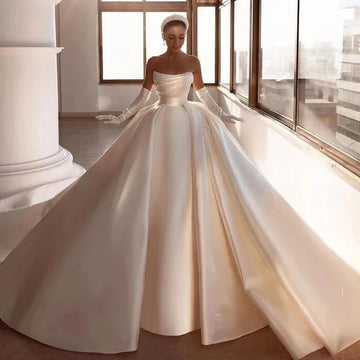 Customized 2025Gorgeous Wedding Dresses Modern Elegant Pearls Princess Bridal Gowns With Bow Satin Plus Size Vestidos De Novia