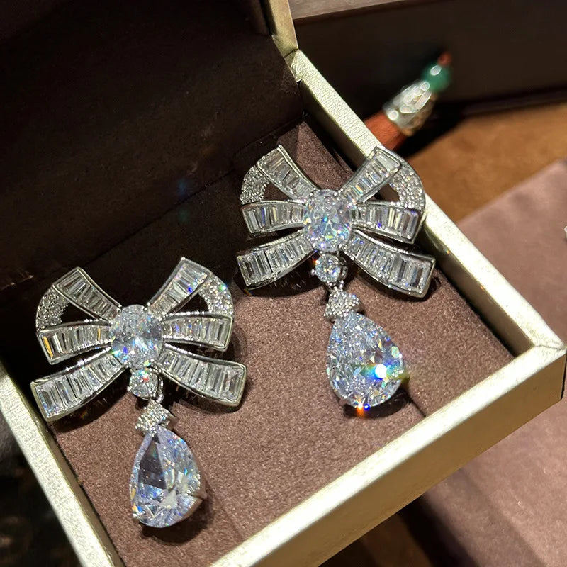 Bowknot AAA Zircon Bridal Earrings Cubic Zirconia Wedding Earring For Brides Bridesmaids Accessories Women Prom Jewelry