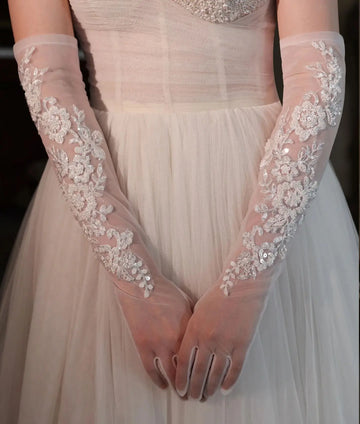 Long Bridal Gloves Flower Leaf Wristband Wedding Glove For Women Girl Party Evening Dress Jewelry Brides Accessories