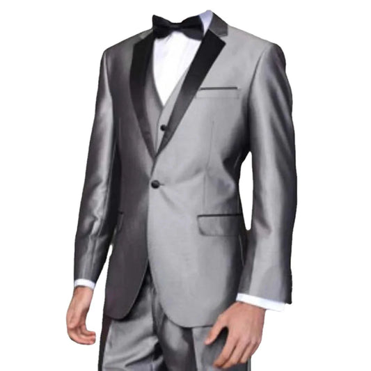 Disfraz de boda de satén gris satén de hombres blazer para hombres, solapa de muescas de pecho elegante elegante 3 piezas pantalones chaleco terno terno