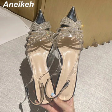 Solid Pointed Toe Gladiator Thin High Heel Women Party Wedding Shoes Crystal Decoration Spring Autumn New Pumps 35-39