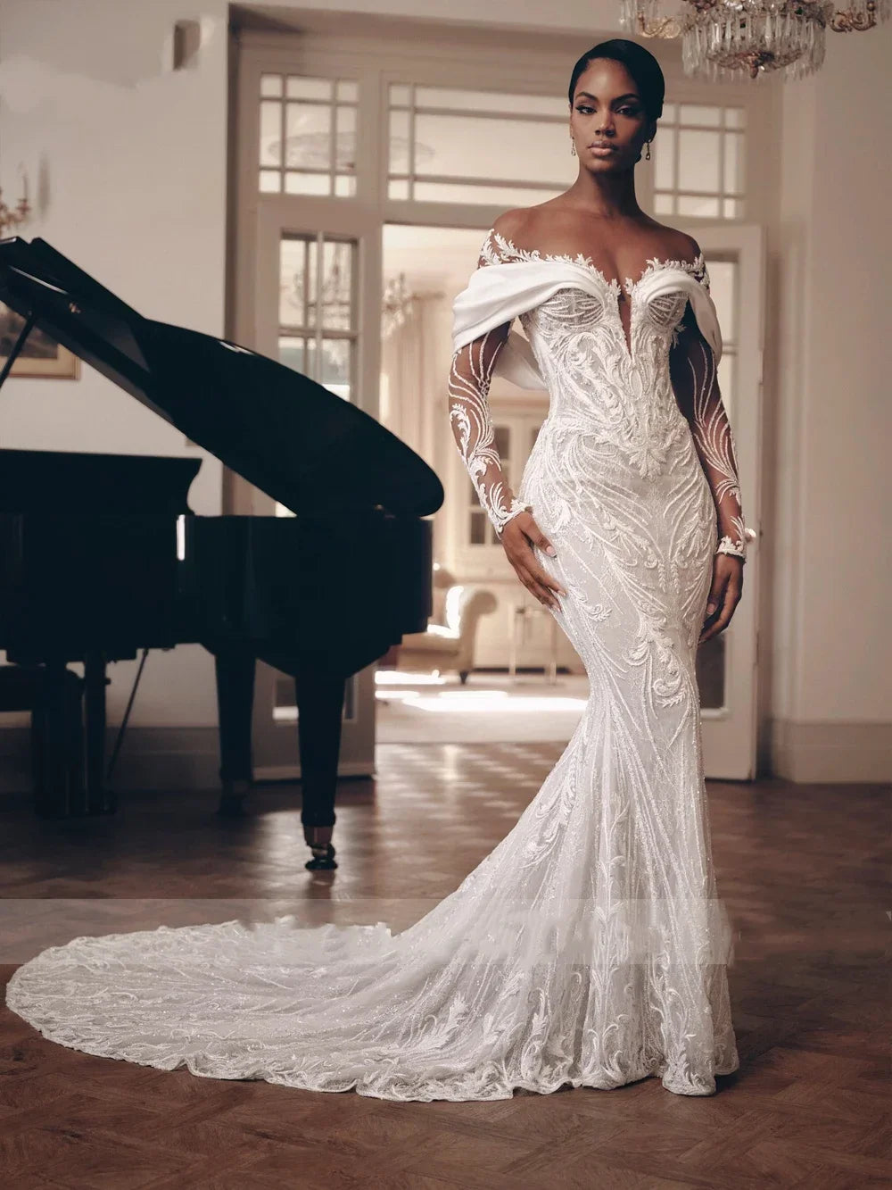 Luxury Lace 2 In 1 Mermaid Wedding Dress Beading Embroidery Illusion Neck Trumpet Bridal Gowns Customized Vestido de novia