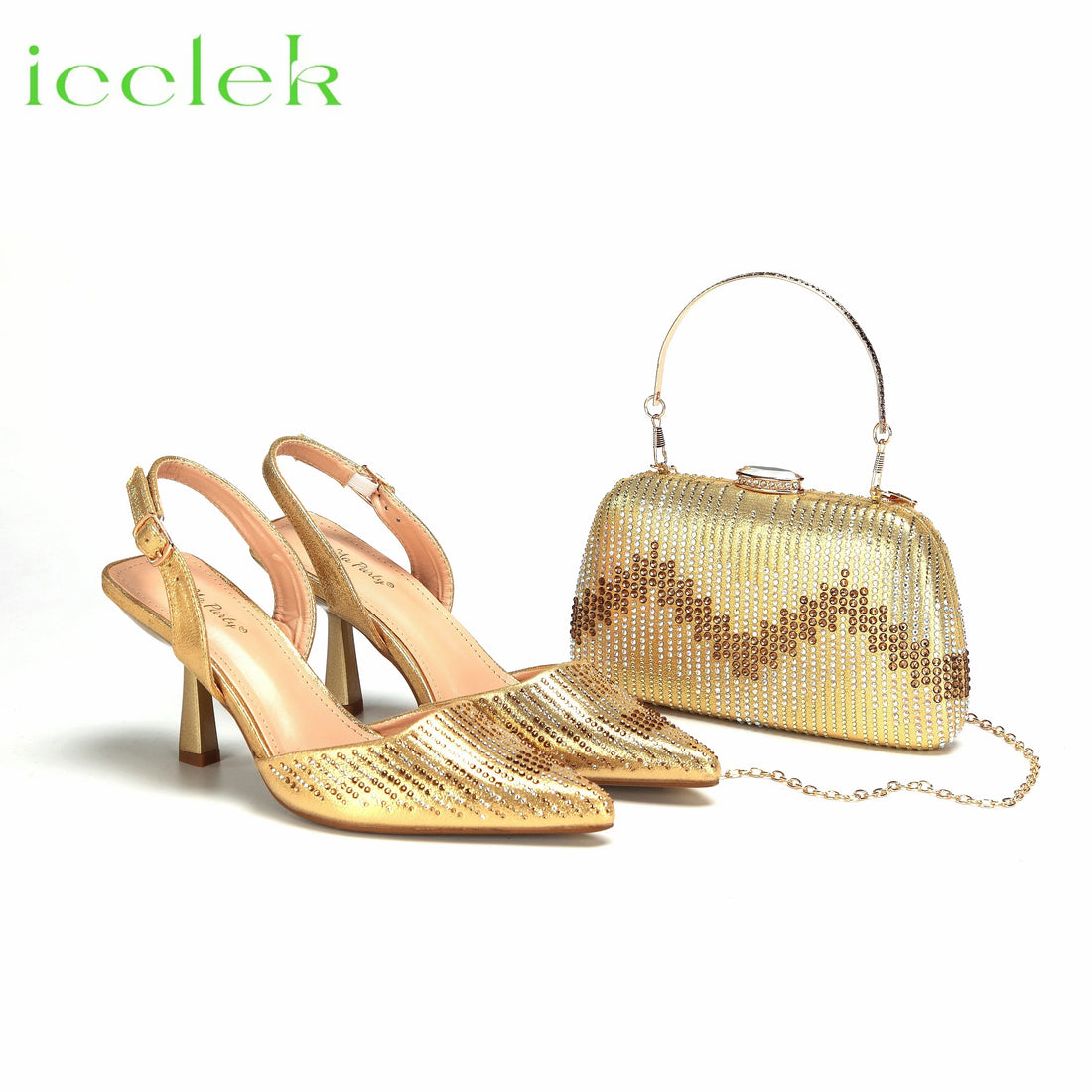Gold pointed toe peep toe women commute party shoes bag set fashion new style – Pollyanna Events
