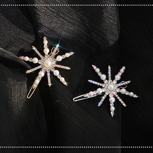 Luxury Shining Crystal Stars Hair Clips Rhinestone Snowflake Pearl Hairpin Women Wedding Hair Ornament Jewelry Hair Accessories