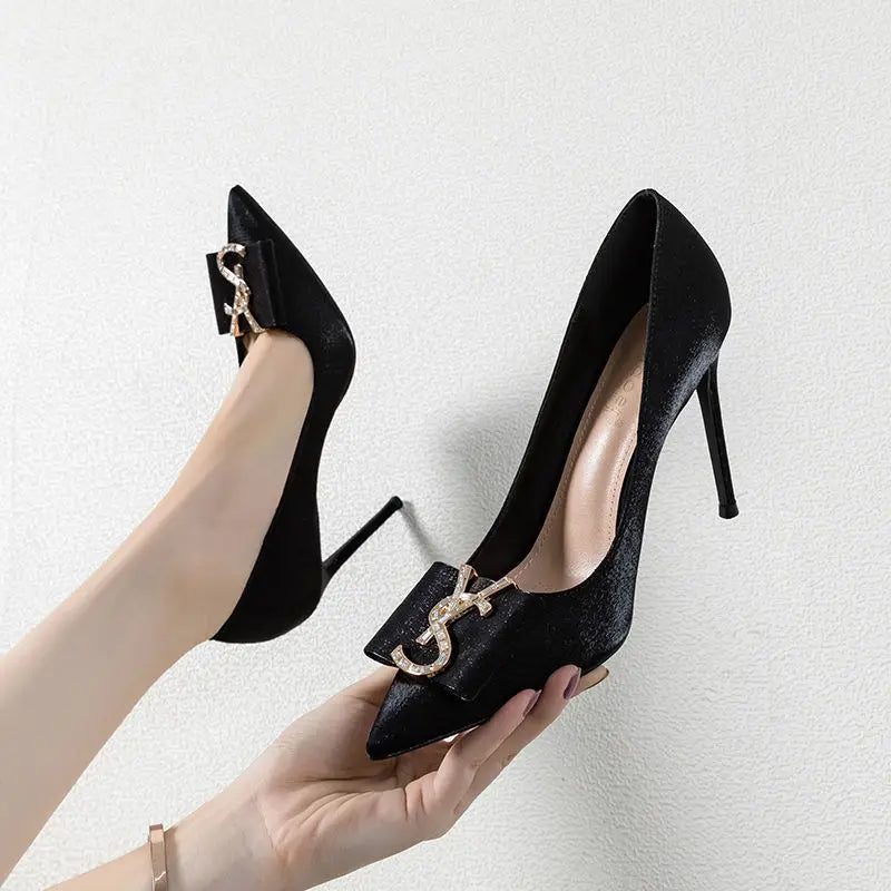 Sexy crystal stiletto satin high heels designer women pumps pointed toe fashion party casual wedding shoes – Pollyanna Events