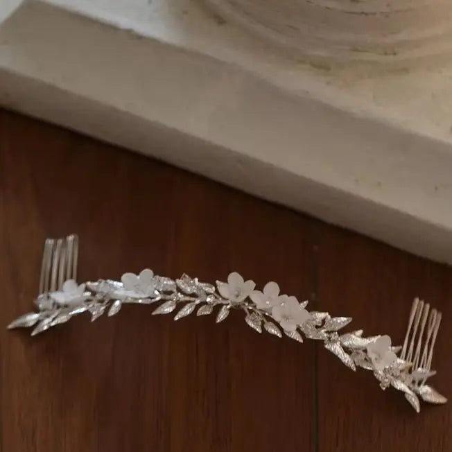 Wedding Accessories Long Hair Comb Pin Porcelain Flower Hairpins For Brides Women Leaf Headband Headpieces Bridal Jewelry