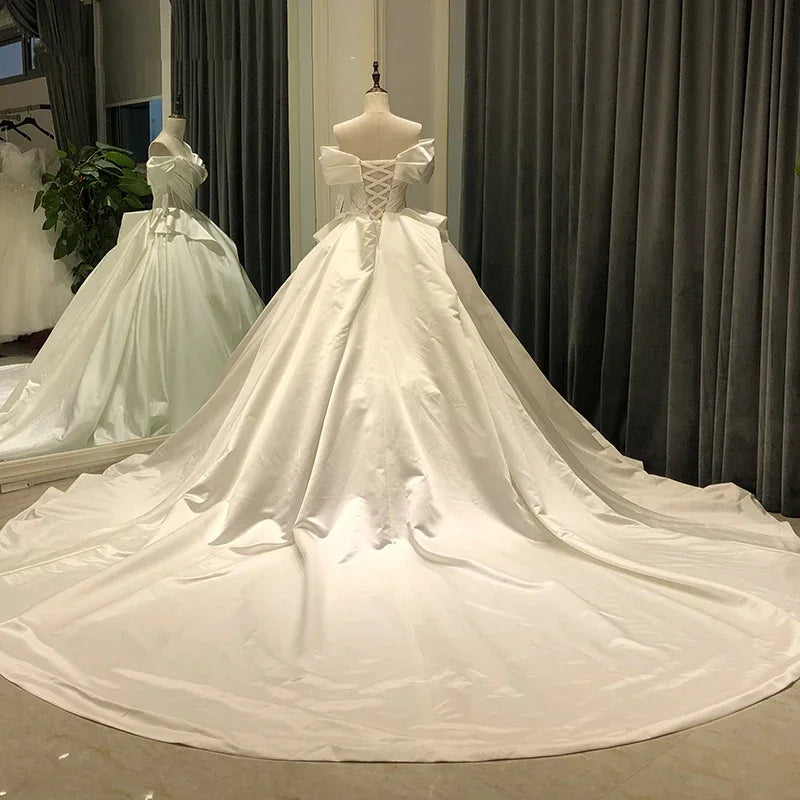 Customized Satin Wedding Dress Sweetheart With Beading Princess Ball Gown Off Shoulder Lace Up Bridal Gowns Vestido De Novia
