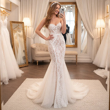 Elegant Sheath Lace Wedding Dresses With Train Long Mermaid Sweetheart Bridal Party Gown For Women Vestidos Novia