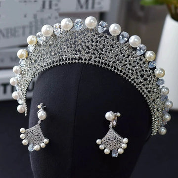 Crystal Pearl Tiaras and Crowns Zircon Diadem For Bride Women Prom Pageant Headband Wedding Hair Accessories Bridal Jewelry