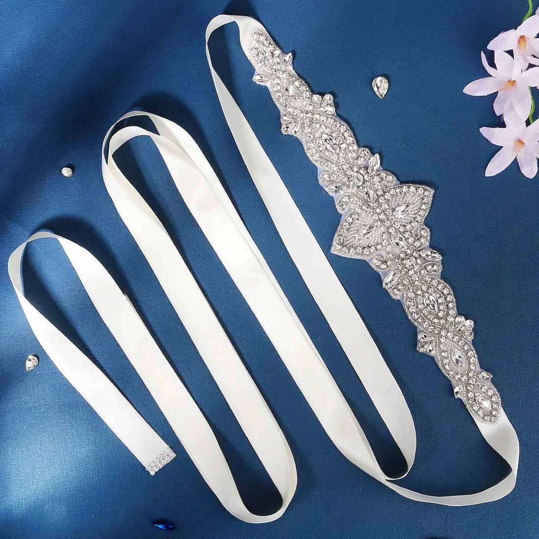 Crystal Rhinestones Wedding Belt Silver Color Bridal Belts Sash For Women Party Evening Dress Brides Jewelry