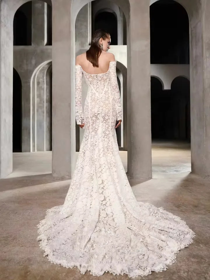 Customized Romantic Long Sleeve Mermaid Wedding Dresses Sexy Sweetheart Lace Bride Gowns Vestidos De Novia