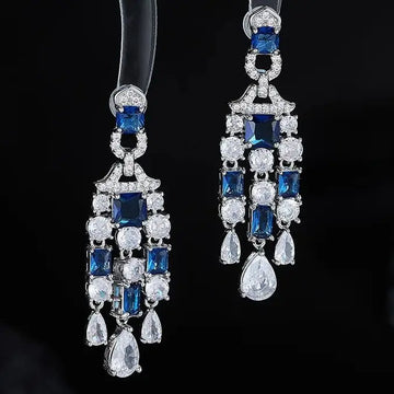 Blue Red AAA Zircon Bridal Earrings Cubic Zirconia Wedding Earring For Women Brides Accessories Dinner Party Dress Jewelry