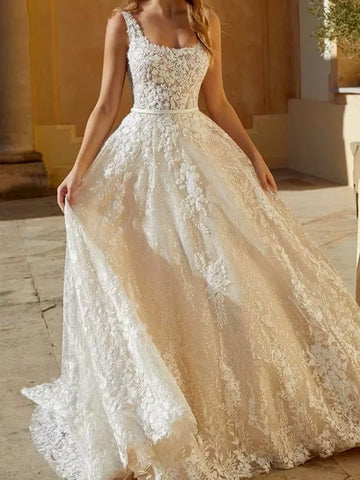 Customized Lace Appliques Wedding Dresses 2025 A-line Zipper Back Bridal Gown Romantic Bride Dresses Vestidos De Novia