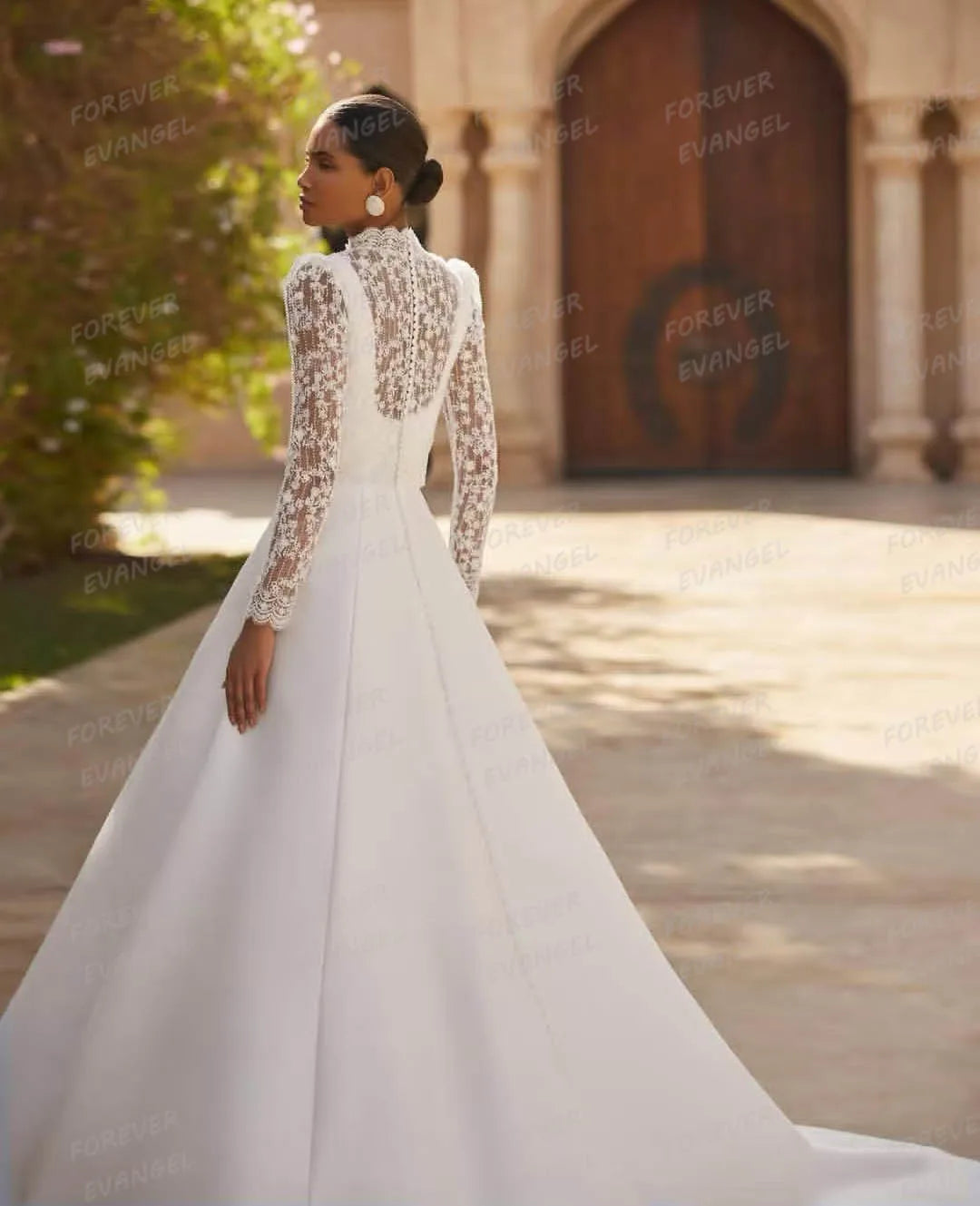 Simple A Line Wedding Dresses Woman's Formal Appliques Bridal Gowns Sweep Train Satin Long Sleeve Vestidos De Novia Customized