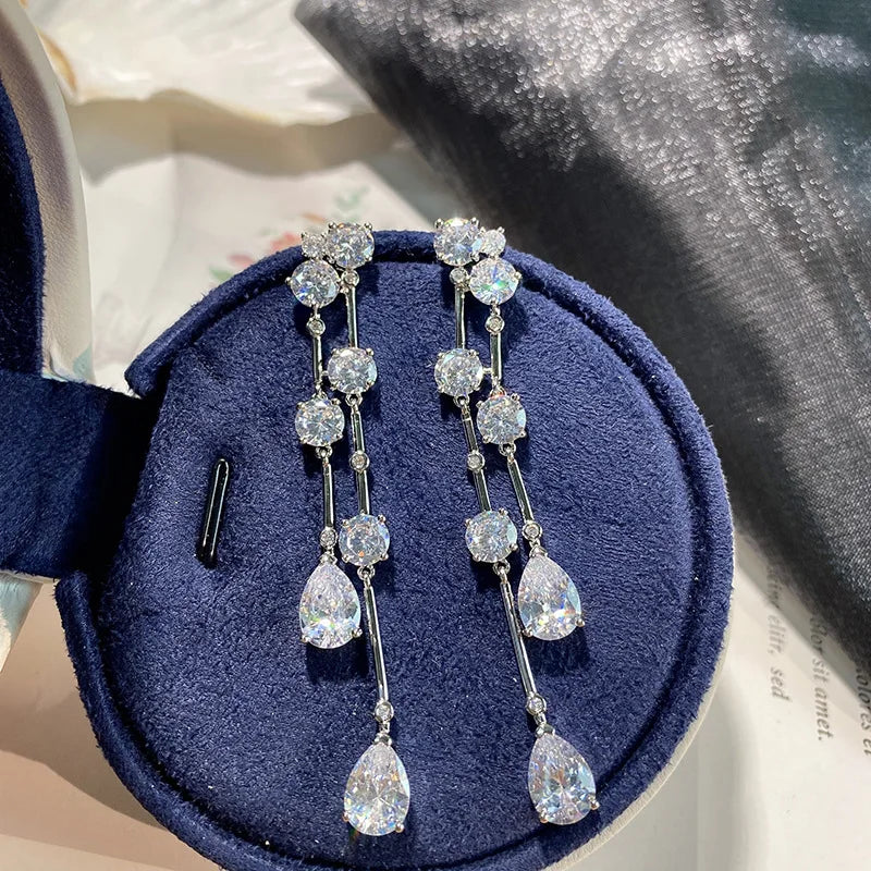 Luxury Zircon Wedding Earrings Cubic Zirconia Bridal Water Drop Earring For Bride Accessories Women Evening Party Dress Jewelry