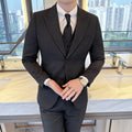 High-end wool (suit + vest + trousers) Stylish handsome men's business casual Tencel bridegroom wedding dress three-piece set Dark grey