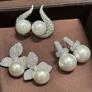 Vintage Pearl Zircon Bridal Earrings Cubic Zirconia Wedding Earring For Bride Women Accessories Party Dinner Dress Jewelry