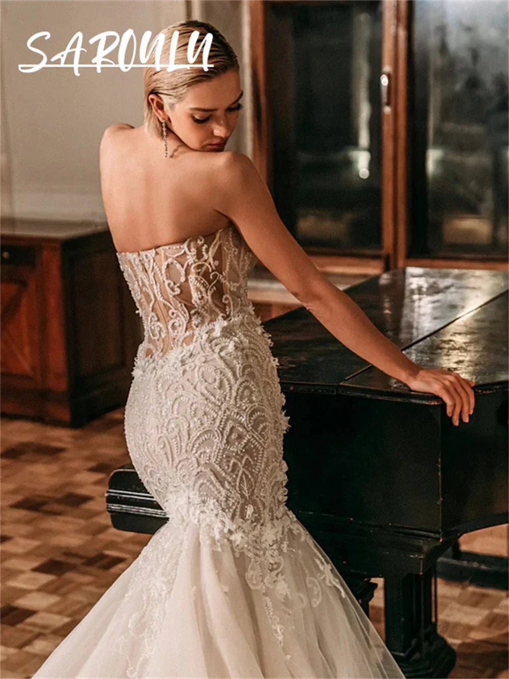 Luxury embroidery detachable sleeves strapless long wedding dress appliques robe de mariee bride – Pollyanna Events