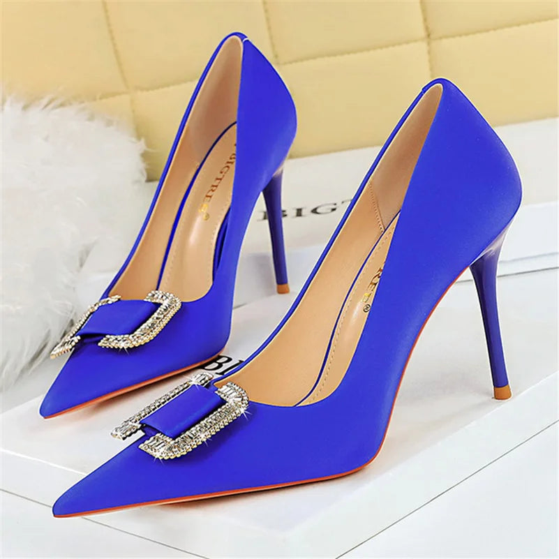 Women 10cm high heels crystal buckle wedding purple pink red silk satin nightclub heels replica shoes – Pollyanna Events