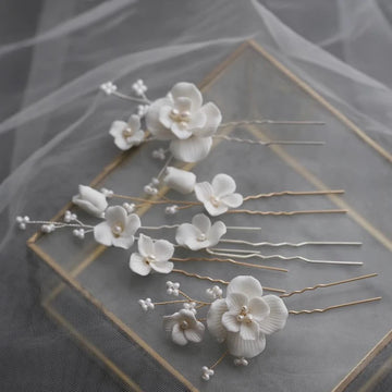 Wedding Accessories Porcelain Flower Hair Clip Pin Gold Silver Color Hairpin Brides Bridesmaids Women Head Piece Bridal Jewelry