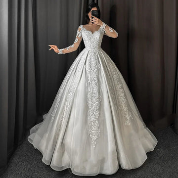 Customized Classic Sweetheart Wedding Dresses for Women Long Sleeves Bridal Gown Lace Appliques Tulle vestidos de novia