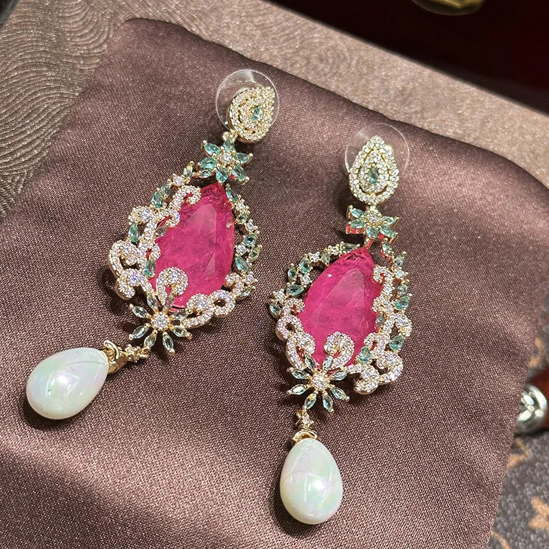 Colorful AAA Zircon Bridal Earrings CZ Cubic Zirconia Pearl Wedding Earring For Bride Women Accessories Birthday Gifts Jewelry