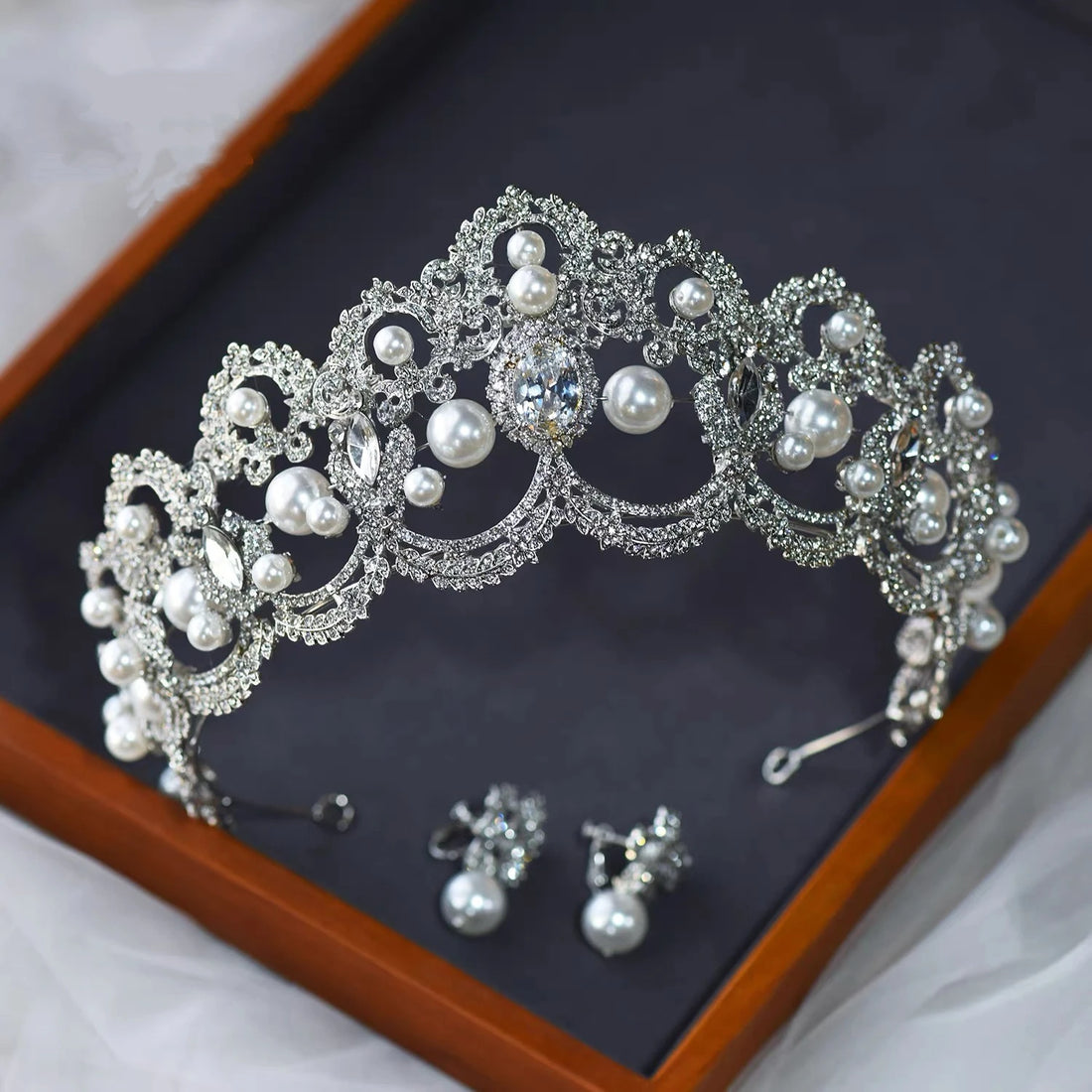Wedding Hair Accessories Crystal Pearl Tiaras and Crowns Big Large Diadem Bride Women Rhinestones Headband Bridal Jewelry