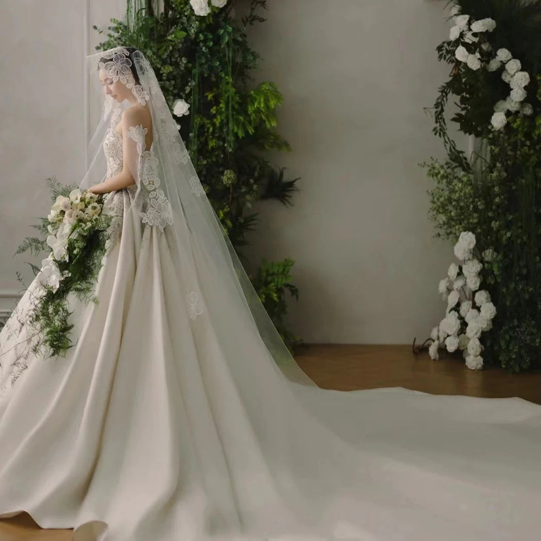 300cm Long Flower Bridal Veil Lace Wedding Veils For Evening Dinner Party Dress Women Gift Hair Accessories Brides Jewelry