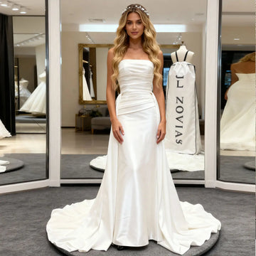 Romantic Mermaid Strapless Wedding Dresses With Detachable Train Backless Sheath Bridal Party Gown For Bride Vestidos Novia