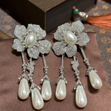 Vintage Flower Bridal Earrings Pearl Zirconia Wedding Earring For Brides Bridesmaids Accessories Women Birthday Gifts Jewelry