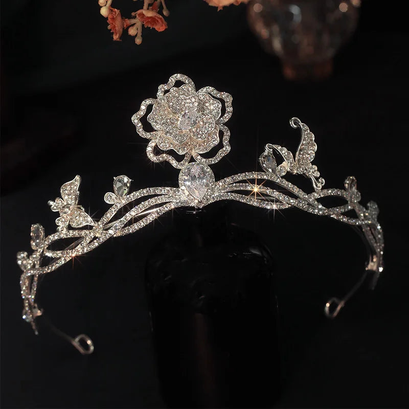 Wedding Hair Accessories Rhinestones Zircon Tiara Crown Flower Diadem For Brides Women Gift Headpiece Headband Bridal Jewelry