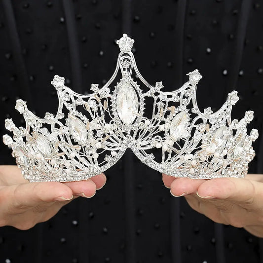 Düğün Taç Saç Takı Gelin Saç Aksesuarları Kadın Barok Taç Rhinestones Kristal Tiaras Gelin Kraliçe Kraliyetleri Hediye