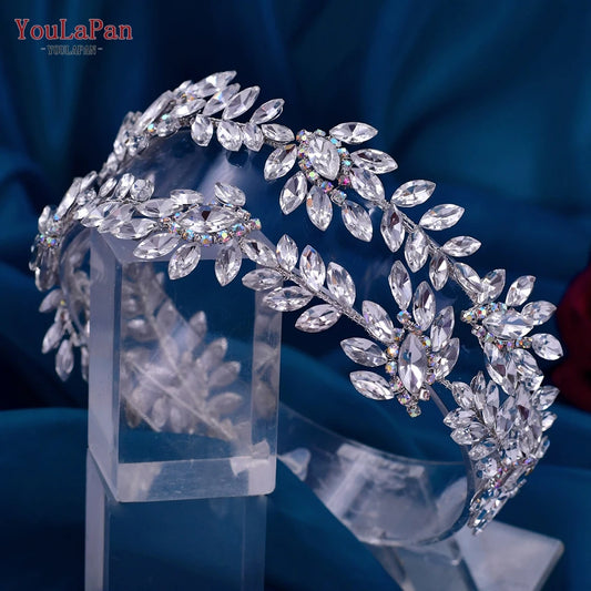 YouLaPan HP450 Bridal Crown Silver Wedding Tiara Rhinestone Bride Headband Shiny Pageant Crown Women Hair Jewelry Accessories