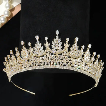 AAA Zircon Tiaras and Crowns CZ Zirconia Diadem Bride Princess Queen Gold Color Headband Wedding Accessories Bridal Hair Jewelry