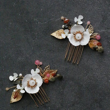 White Flower Hairpins Gold Color Headpieces Hair Combs Clips Pins For Brides Women Headdress Wedding Accessories Bridal Jewelry
