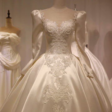 Abito da sposa da sposa in raso in pizzo vintage 2024 eleganti maniche lunghe abiti da sposa arabi rs017