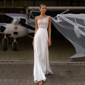 Customized Luxury Mermaid Wedding Dress 2025 Beaded Pearls Illusion Cape Satin Wedding Party Dress Women‘s Elegant Bridal Gown